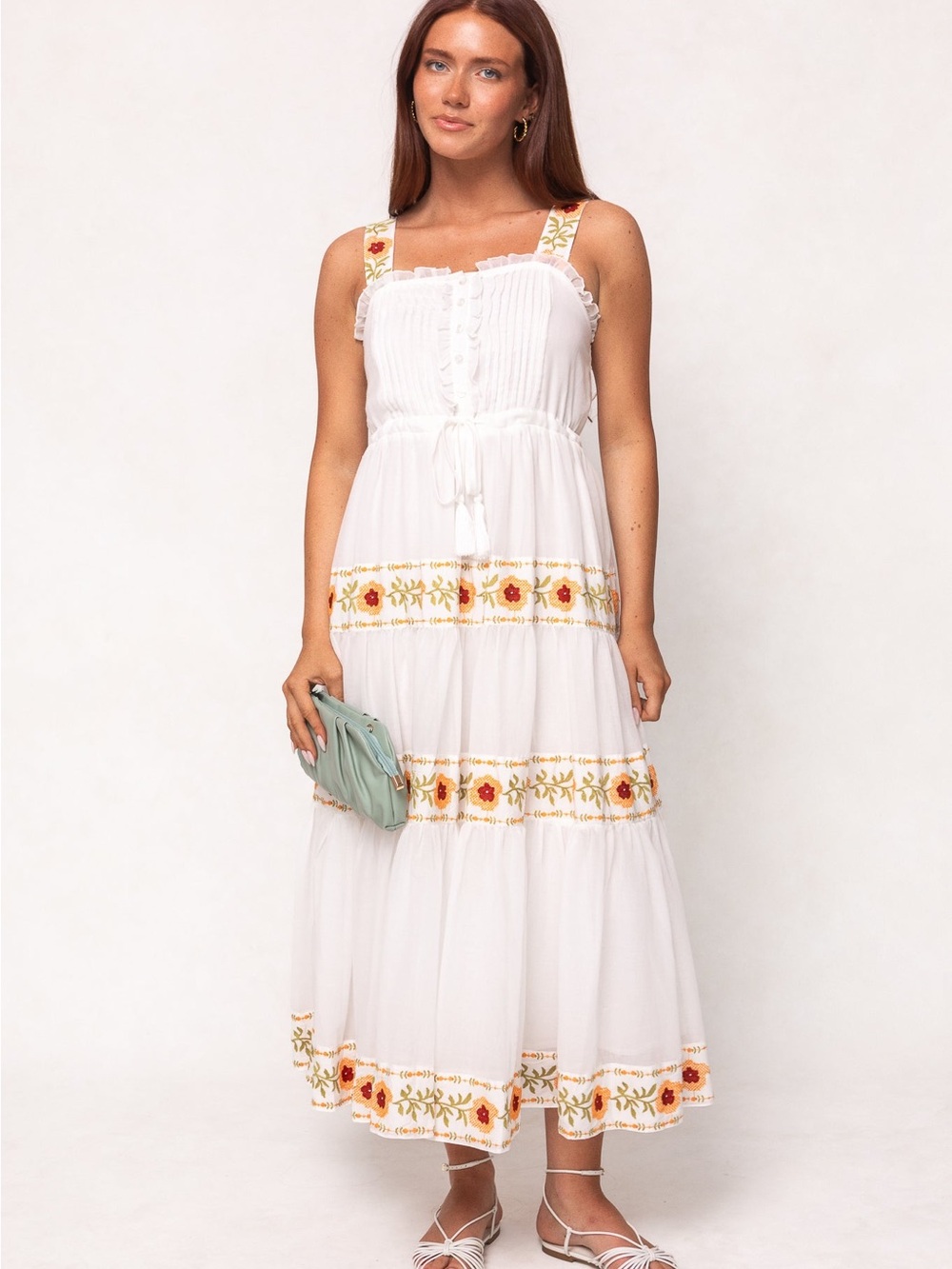Ivy City Co - Katarina Dress in White with Floral Trim